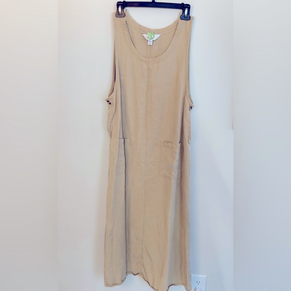 Amy K Su Tan Sleeveless Long Sheath Khaki Midi Dress Size Petite Large